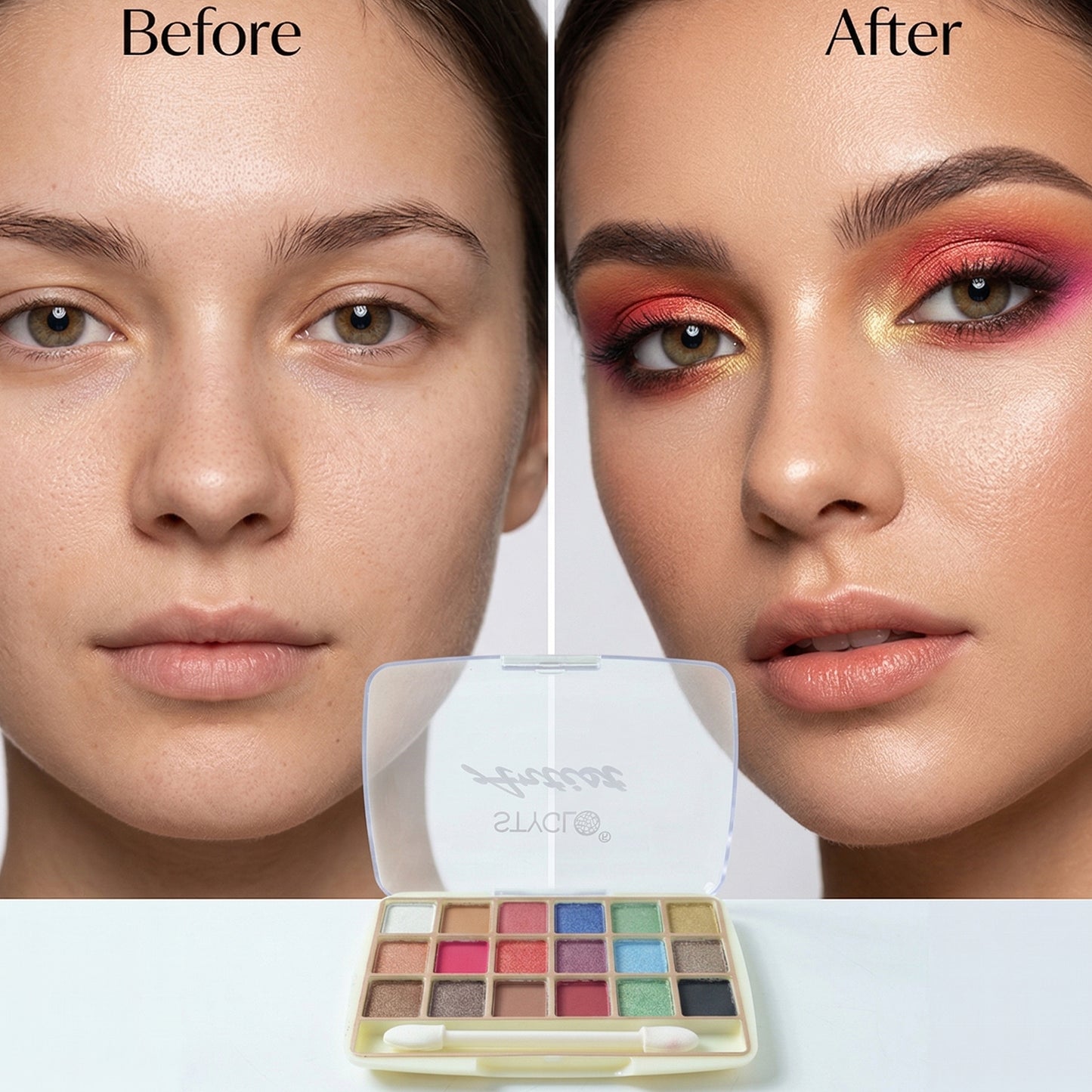 Wukusy 18-color eyeshadow makeup palette with a variety of vibrant and neutral shades for creative eye looks.