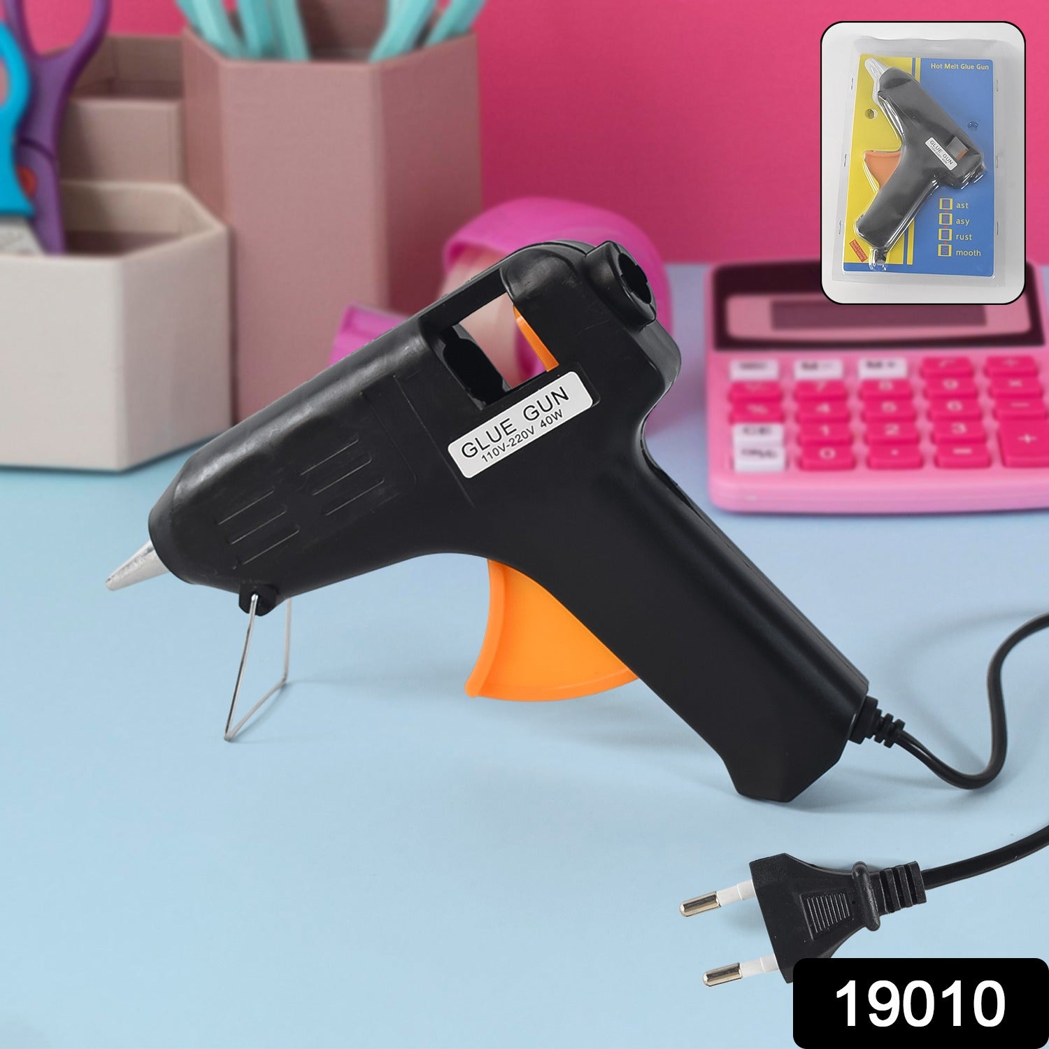 Wukusy professional hot melt glue gun with rapid heating, 40W power, suitable for multiuser use, shown with glue sticks ready to use