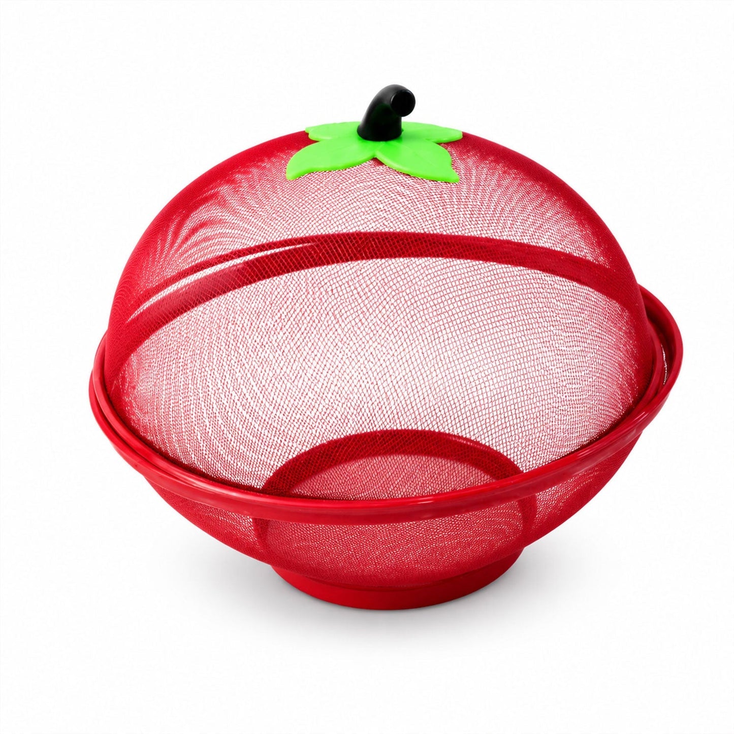 Wukusy metal net fruit basket with apple-shaped dome cover, kitchen storage for fresh produce, silver finish, 1 piece
