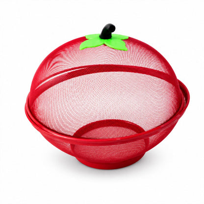 Wukusy metal net fruit basket with apple-shaped dome cover, kitchen storage for fresh produce, silver finish, 1 piece