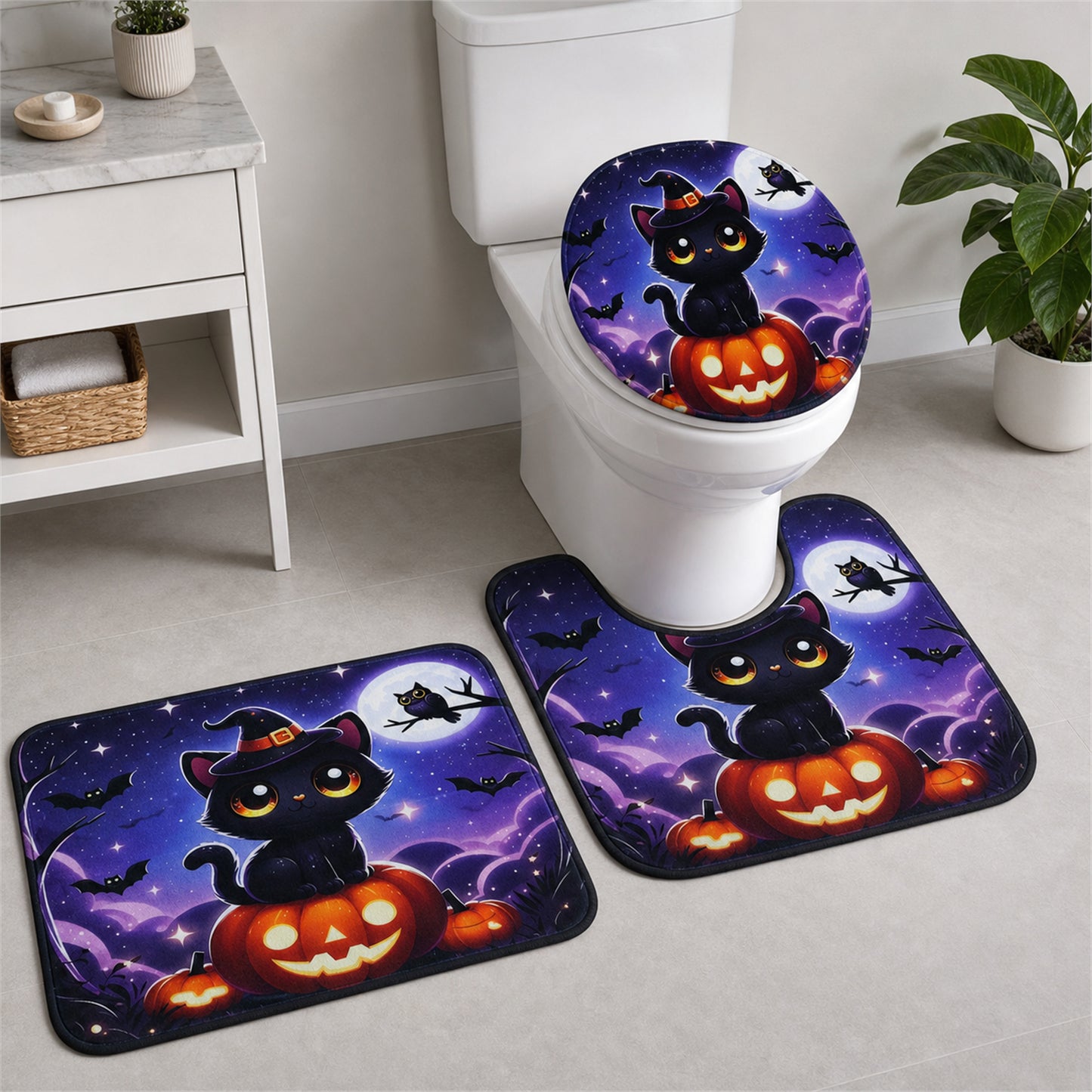 Wukusy 3-in-1 bathroom mat set with soft, absorbent, anti-slip bath rugs, including three plush bathroom rugs for safety and comfort