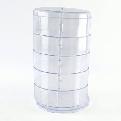 Wukusy 5-layer rotating jewelry storage box organizer with compartments for rings, earrings, and watches.