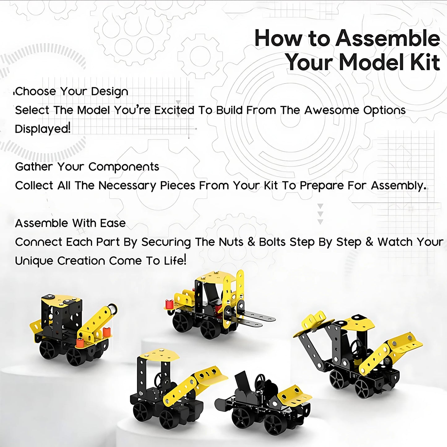 Wukusy Aditi Stem Mecha Racer DIY construction toy kit with colorful plastic parts and mechanical components for kids.