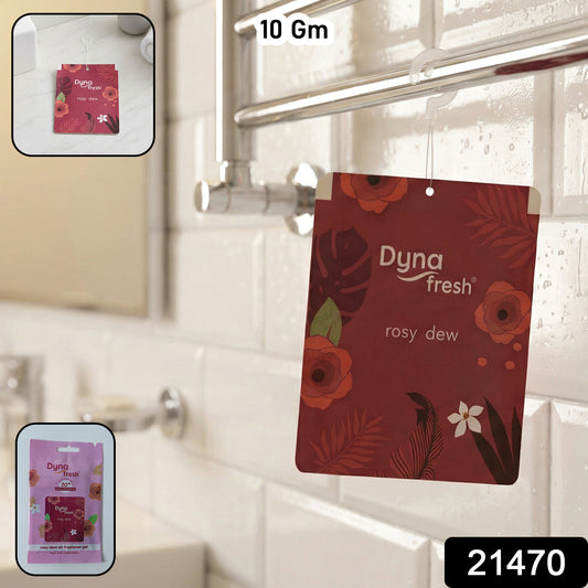 Wukusy Rosy Dew hanging air freshener gel, 10g, with pink and floral design, hanging from a hook for fresh indoor scent