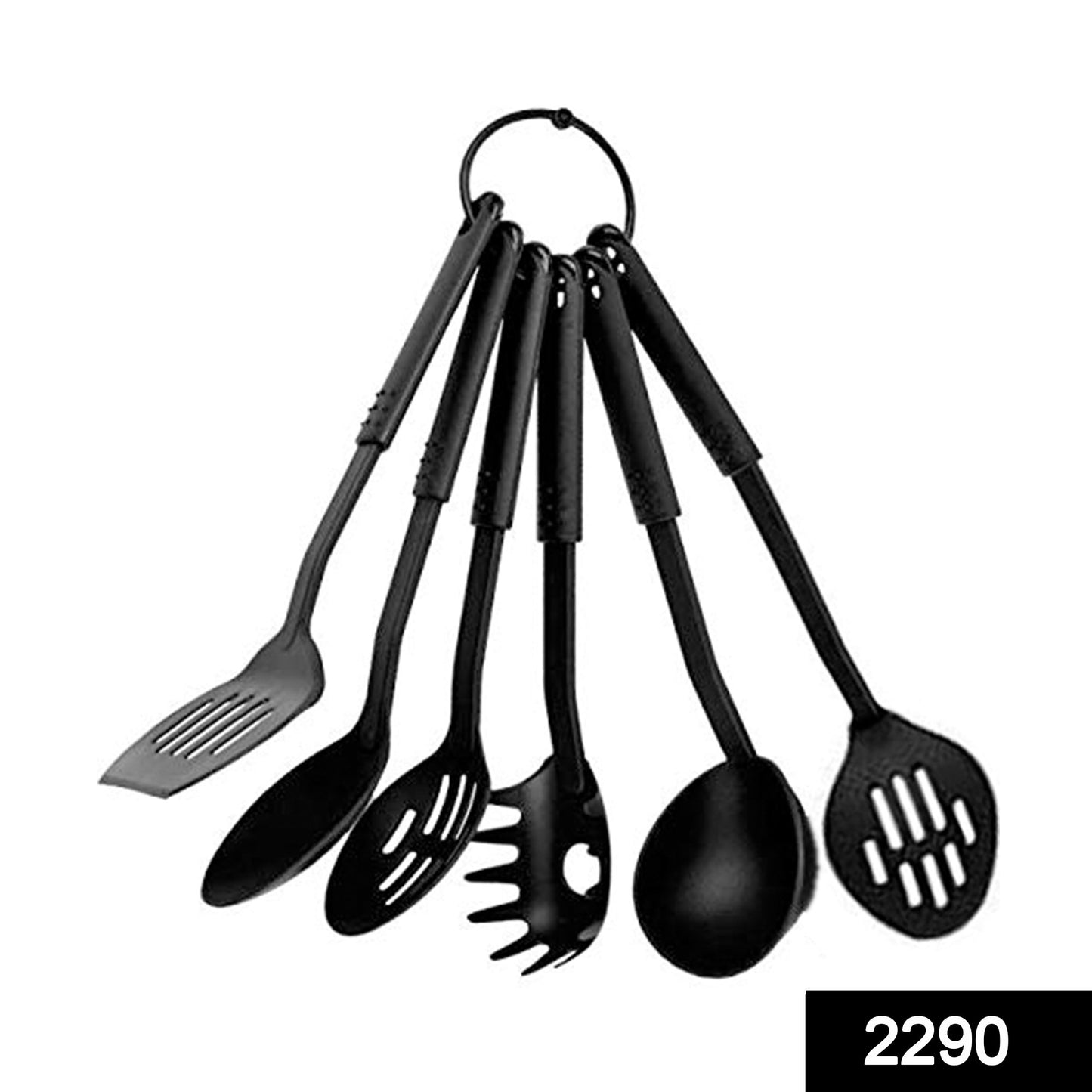 Wukusy 2290 heat-resistant non-stick spoon tools set of 6 for cooking and kitchen use, with wooden handles and silicone heads.