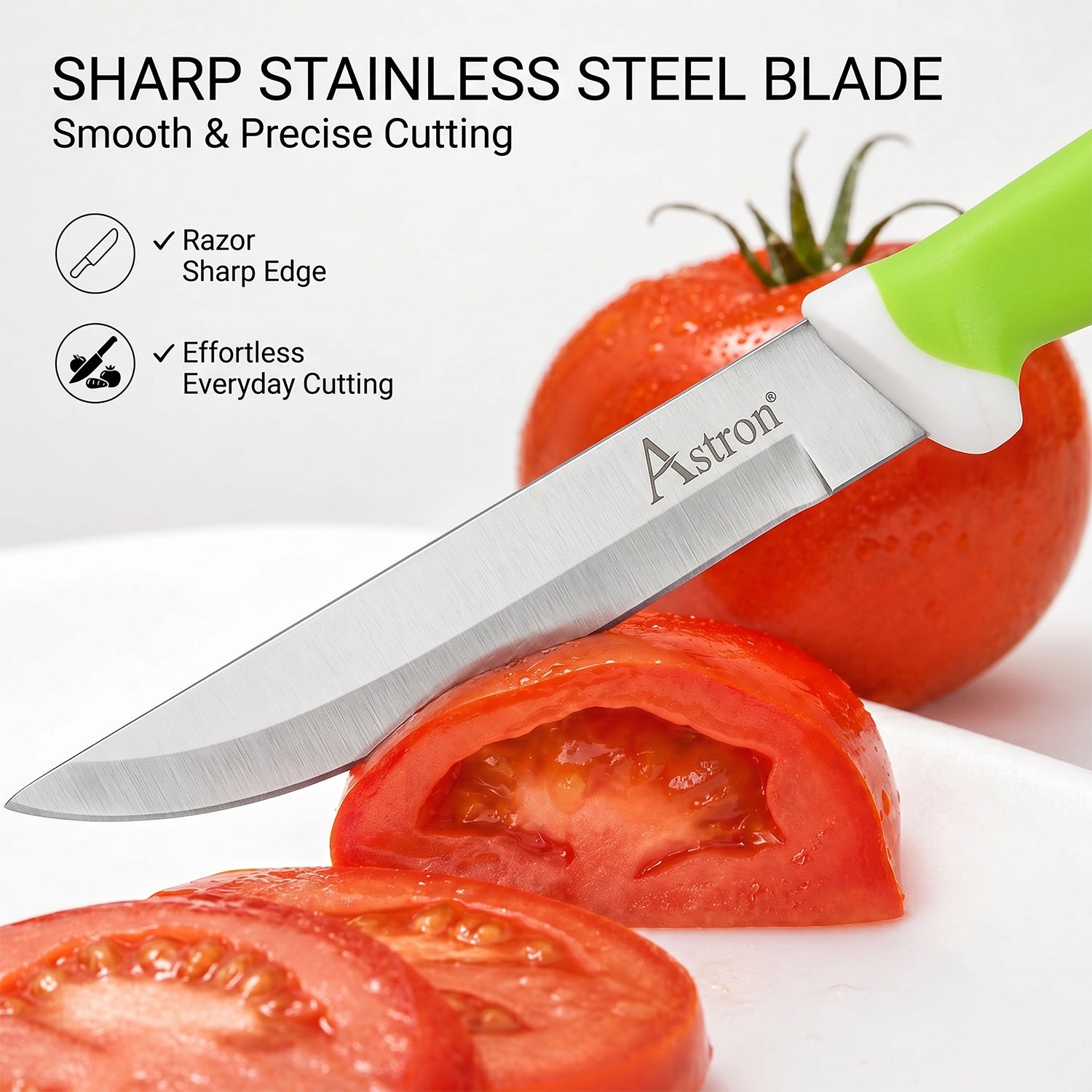 Wukusy 9-inch stainless steel kitchen knife with plastic handle, showcasing its sharp blade and ergonomic grip.