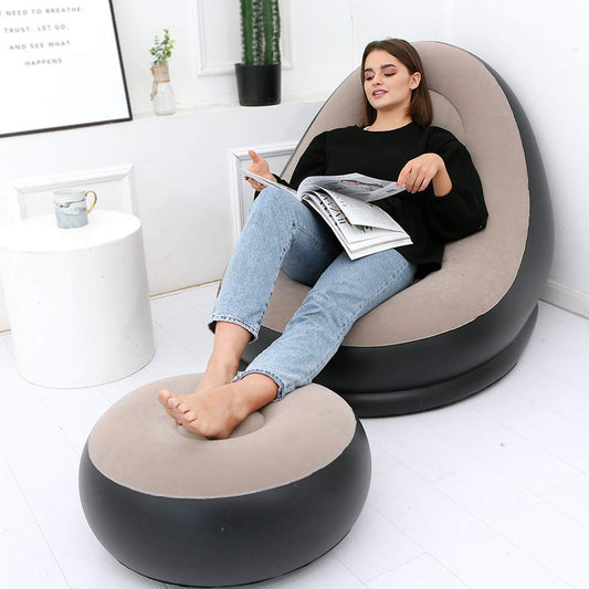 Wukusy inflatable sofa lounge chair with flocked surface, indoor/outdoor air sofa, portable recliner for home, travel, and camping.