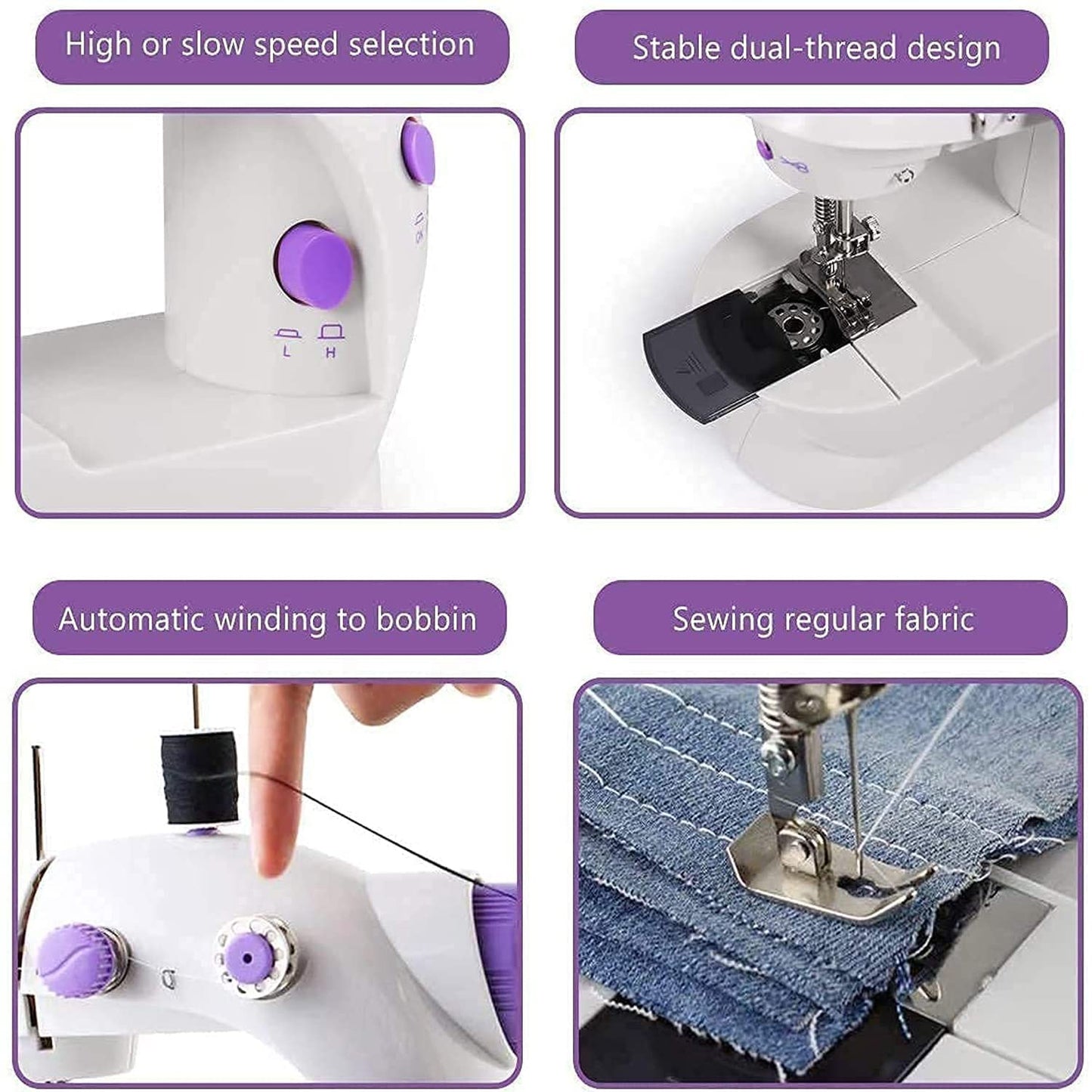 Wukusy home tailoring sewing machine with extension table, foot pedal, and portable electric mini stitching machine.
