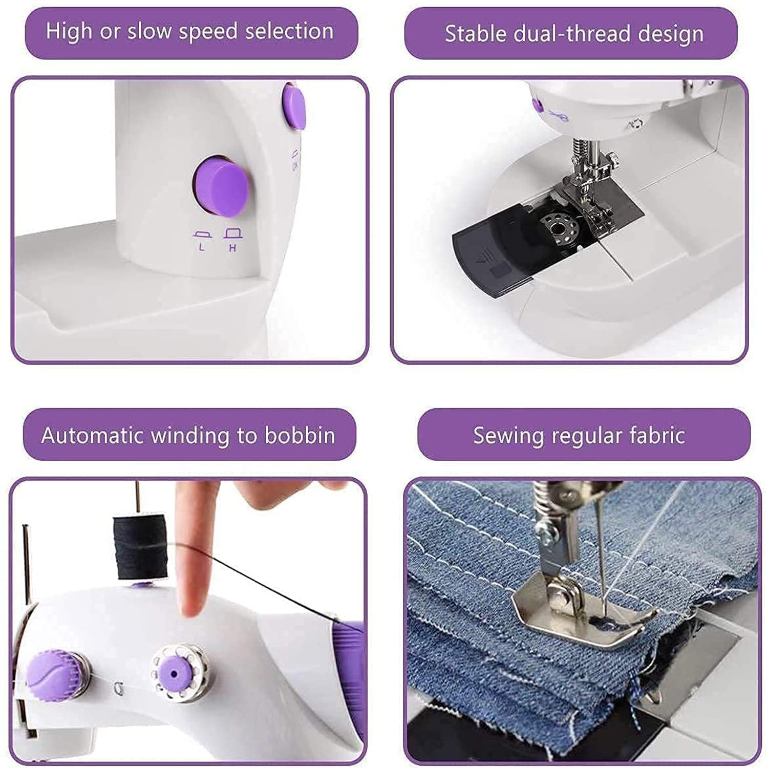 Wukusy home tailoring sewing machine with extension table, foot pedal, and portable electric mini stitching machine.