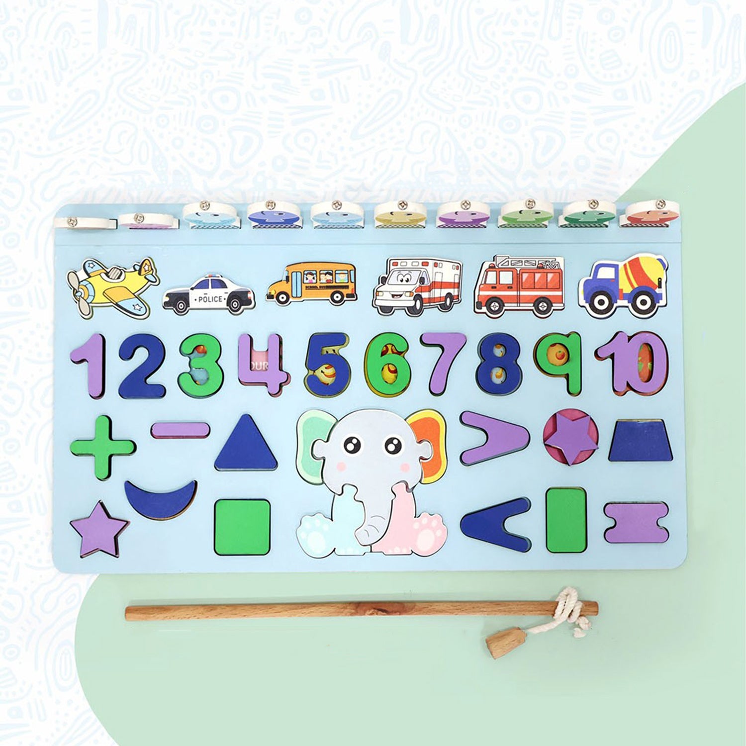 Wooden number puzzle match board with magnetic rods, educational toy by Wukusy for number matching and early learning.