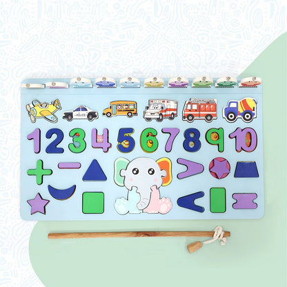 Wooden number puzzle match board with magnetic rods, educational toy by Wukusy for number matching and early learning.