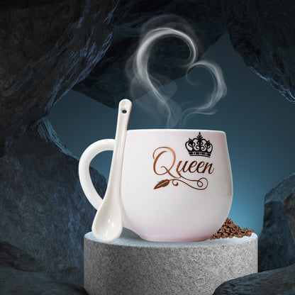 Wukusy 4975 ceramic multi-design coffee mug with spoon in box packaging, microwave safe, ideal for tea and coffee gifts