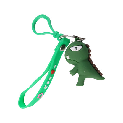 Cute dinosaur cartoon silicone keychain from Wukusy featuring a colorful, playful dinosaur design on a keyring.