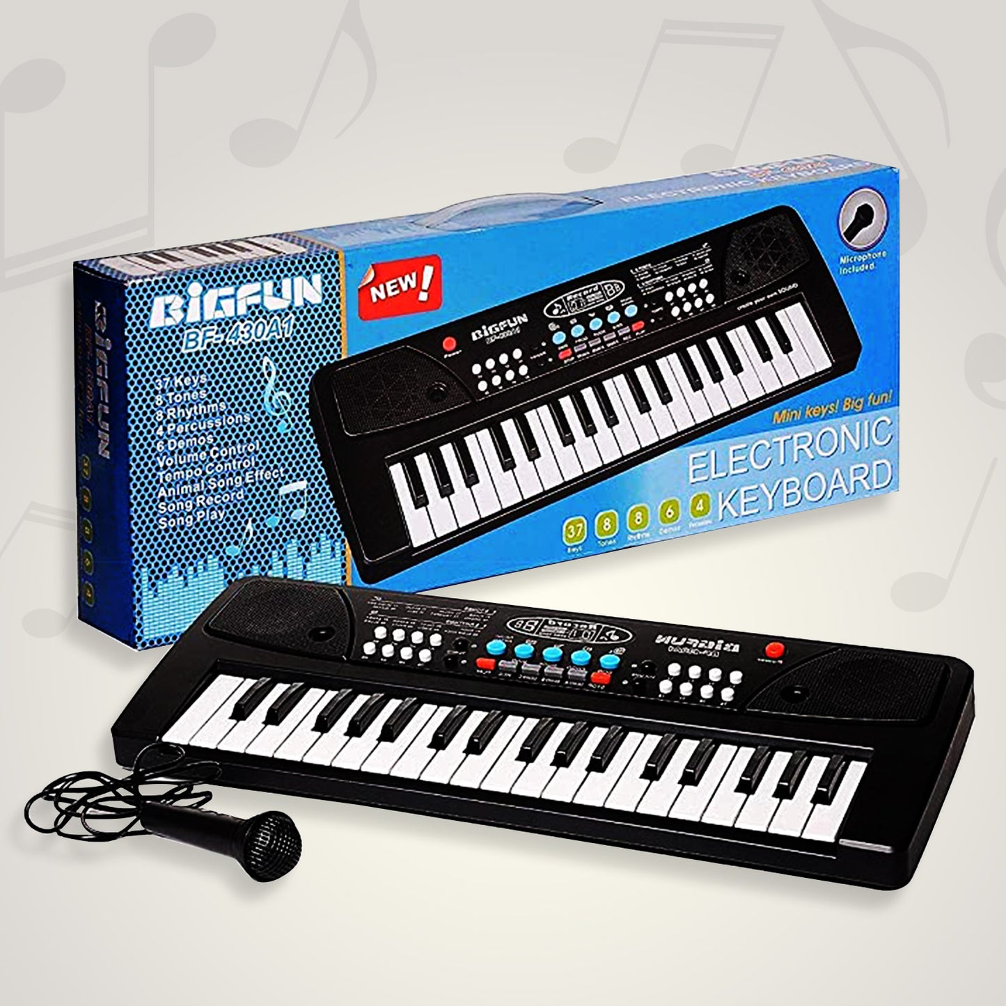 Wukusy 4515 piano musical keyboard for kids with 37 keys and mic, colorful toy keyboard suitable for children.