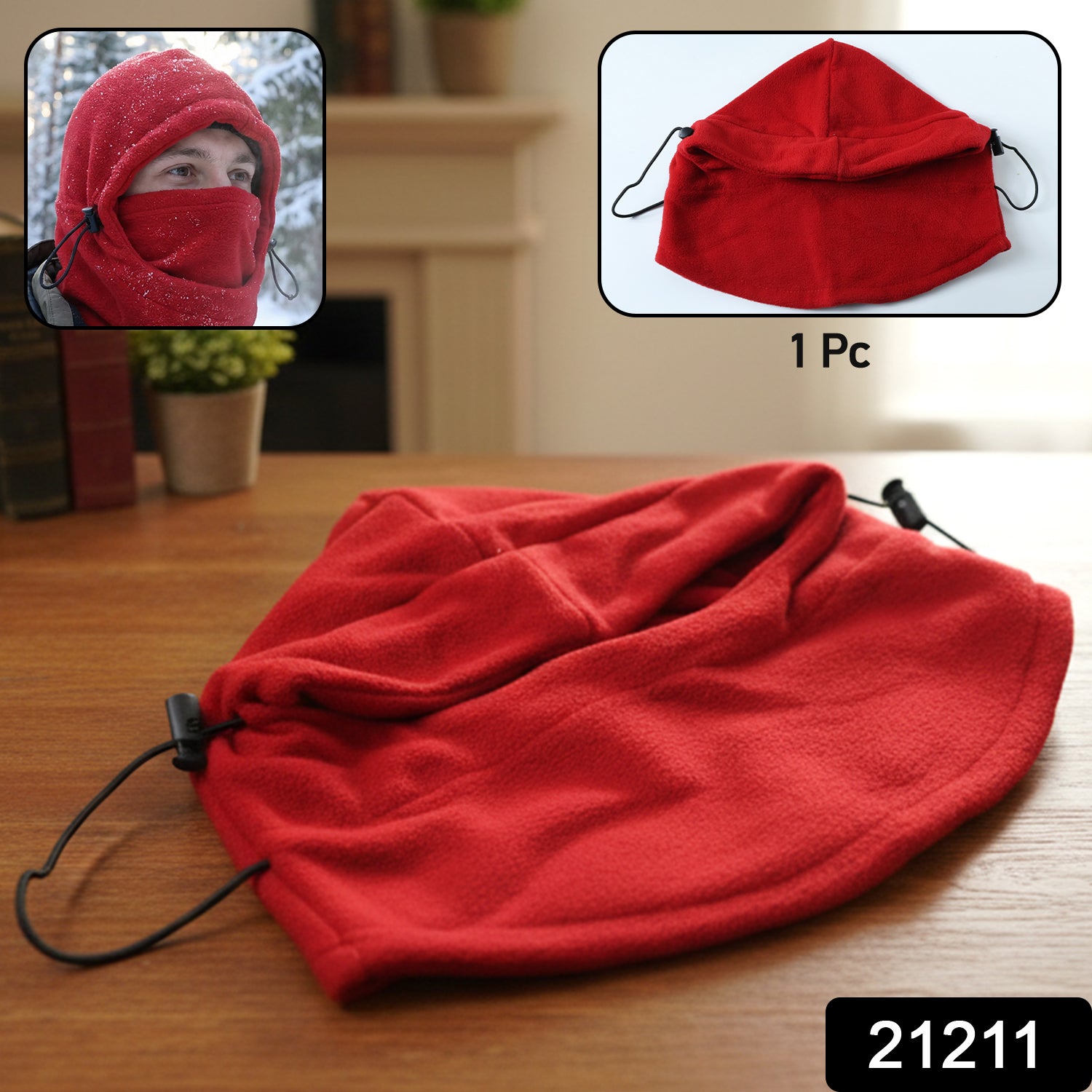 Wukusy winter fleece face cover and cap in black, designed for cold weather, featuring a snug fit and soft fleece material.