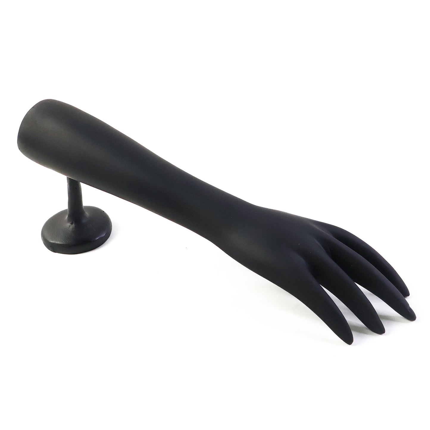 Black hand-shaped jewelry display stand by Wukusy, showcasing a realistic hand form for organizing rings and bracelets.