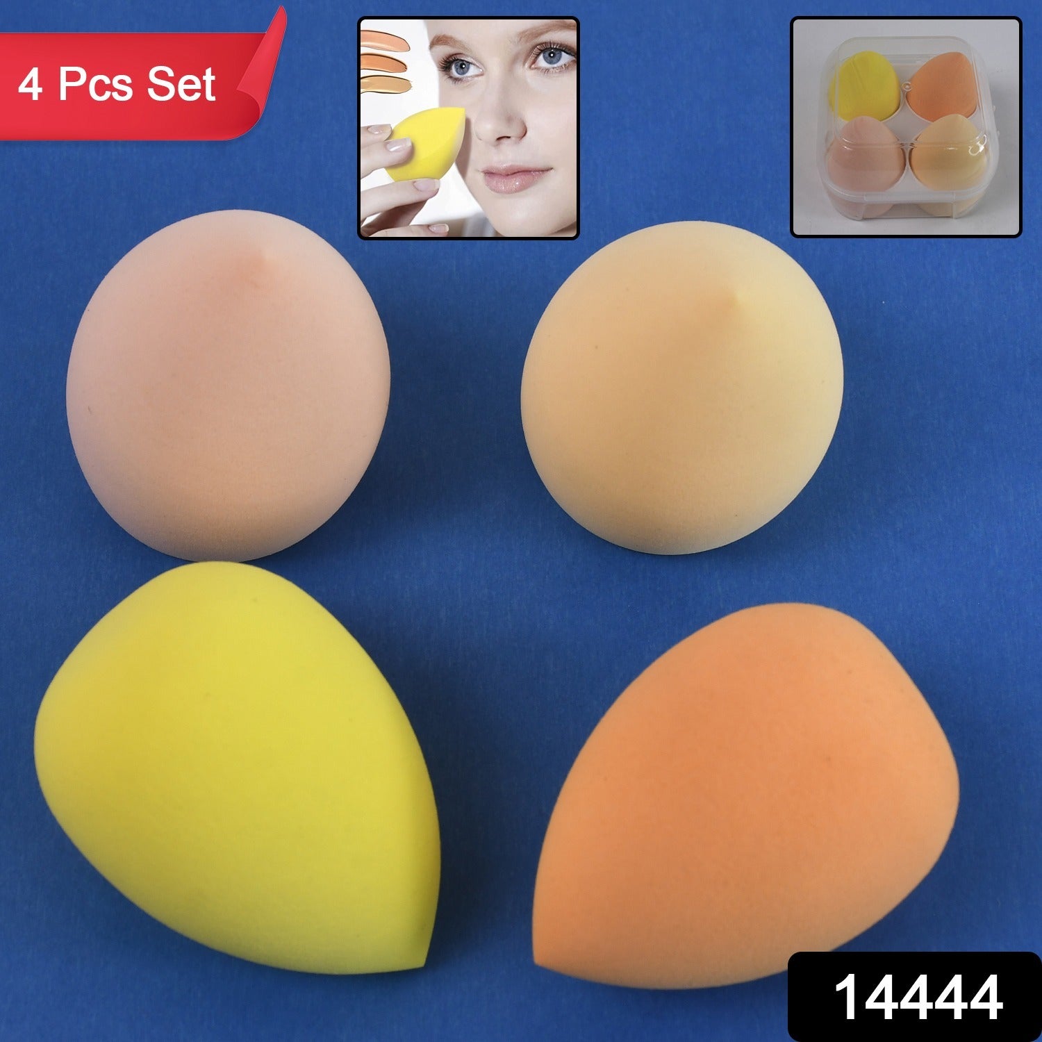 Wukusy makeup sponge set with four liquid, cream, and powder applicators in a case, ideal for flawless makeup application.