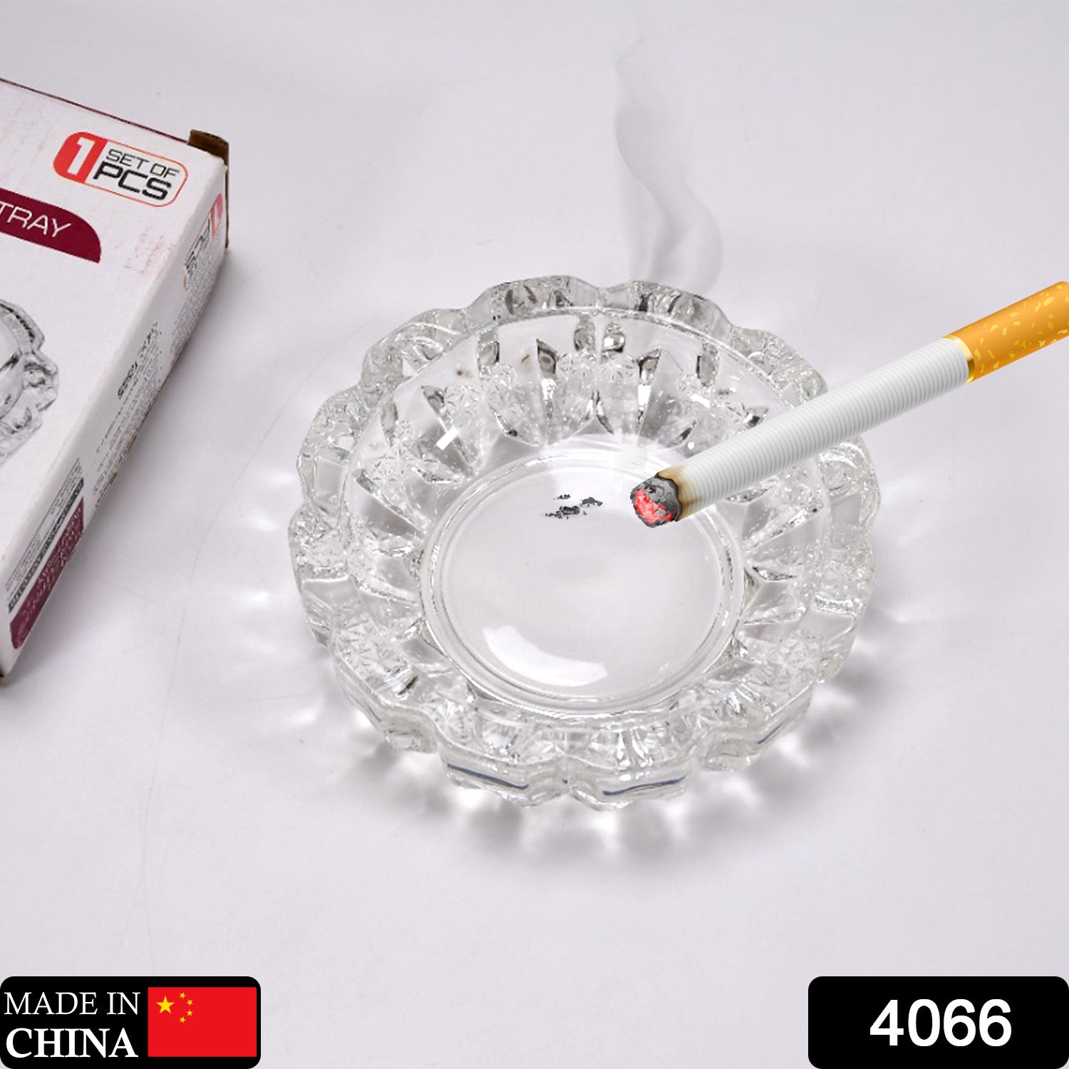 Round glass crystal cigar ashtray with Wukusy branding, ideal for home or office decor, indoor or outdoor use.