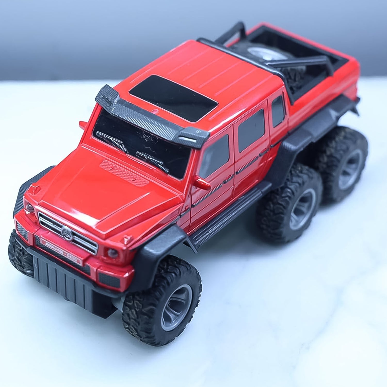 Wukusy 6-wheel remote control off-road car for kids, black and orange design, showing the rugged toy vehicle and remote controller.