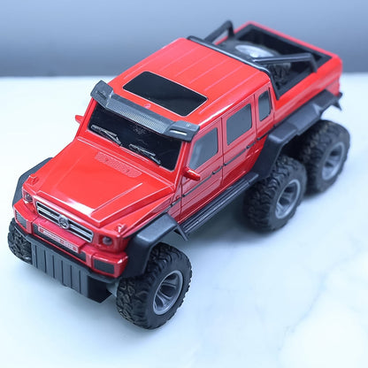 Wukusy 6-wheel remote control off-road car for kids, black and orange design, showing the rugged toy vehicle and remote controller.