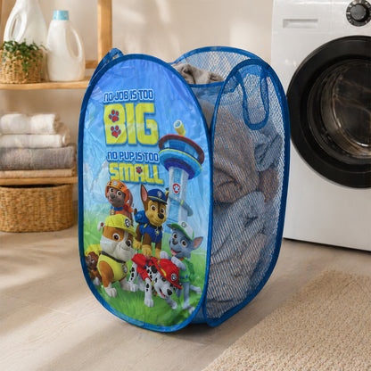 Wukusy foldable laundry basket made of fabric mesh, 34.29x34.29x54.61cm, used for organizing clothes in a home or laundry room