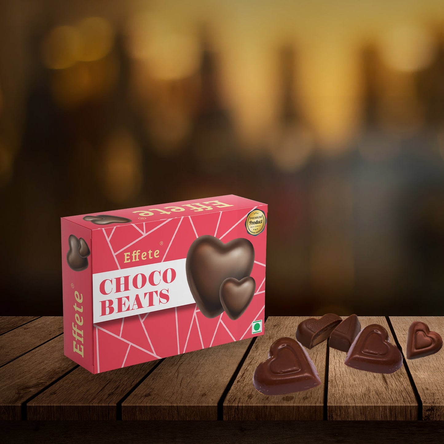Wukusy Choco Beats heart-shaped chocolates with rich, smooth chocolate filling and a glossy finish, perfect for gifting or treats.