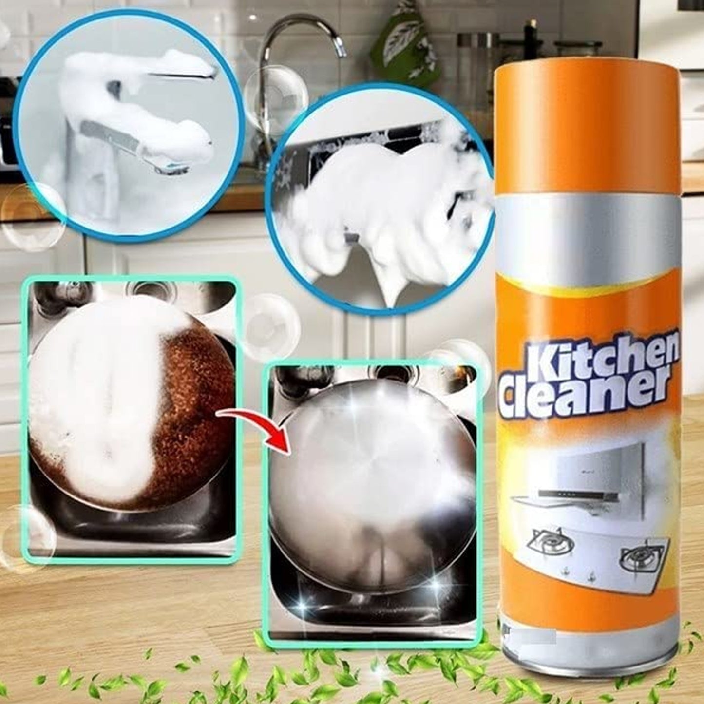 Wukusy 1331 multipurpose bubble foam cleaner spray for kitchen grease stains and degreasing surfaces, 500 ml bottle.