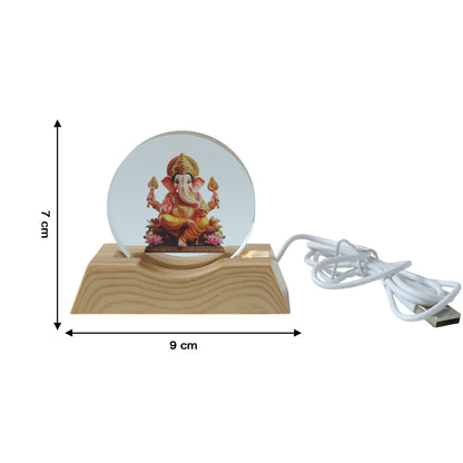 Premium 3D Lord Ganesha acrylic LED night lamp by Wukusy, featuring a detailed Ganesha figure illuminated in soft light.