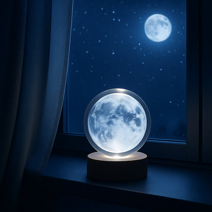 Wukusy 3D crystal ball lamp with base, decorative home decor piece showcasing intricate patterns and lighting effect.