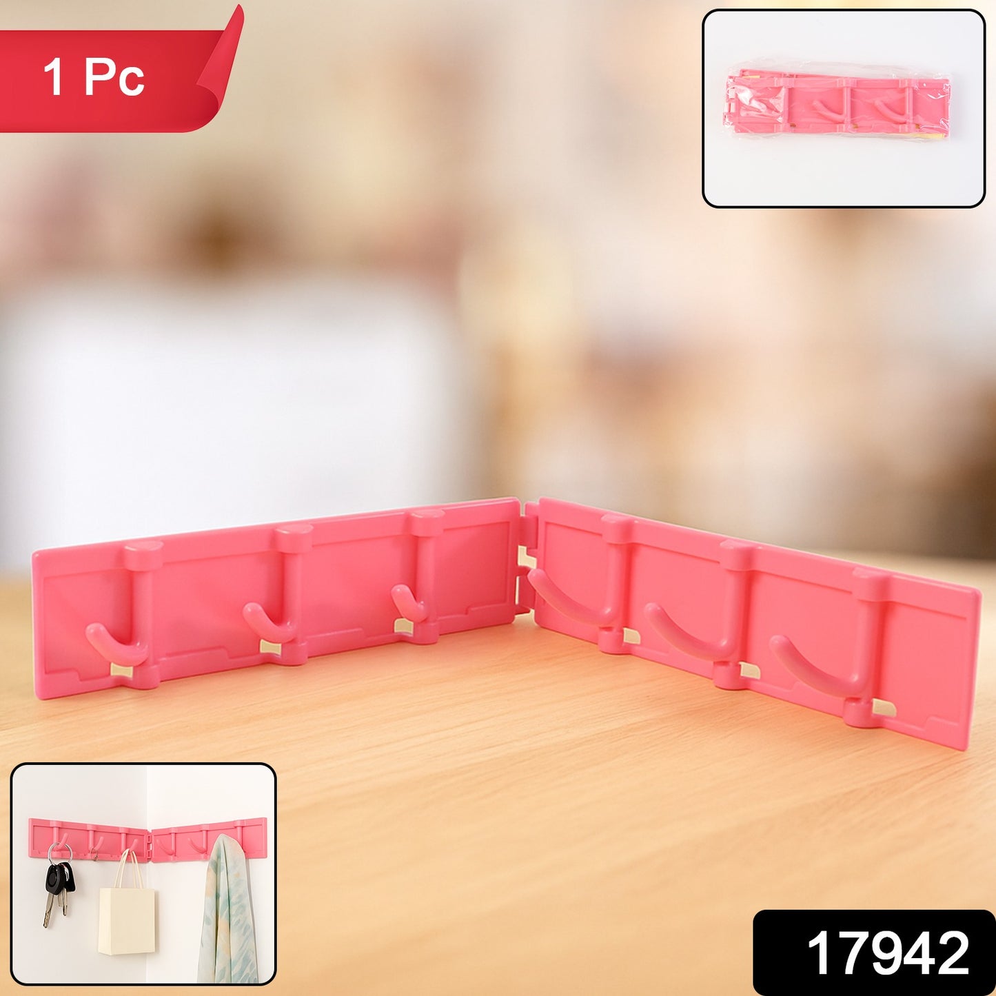 Wall-mounted foldable rotating 6-hook rack by Wukusy, perfect for home and kitchen organization with versatile storage options.