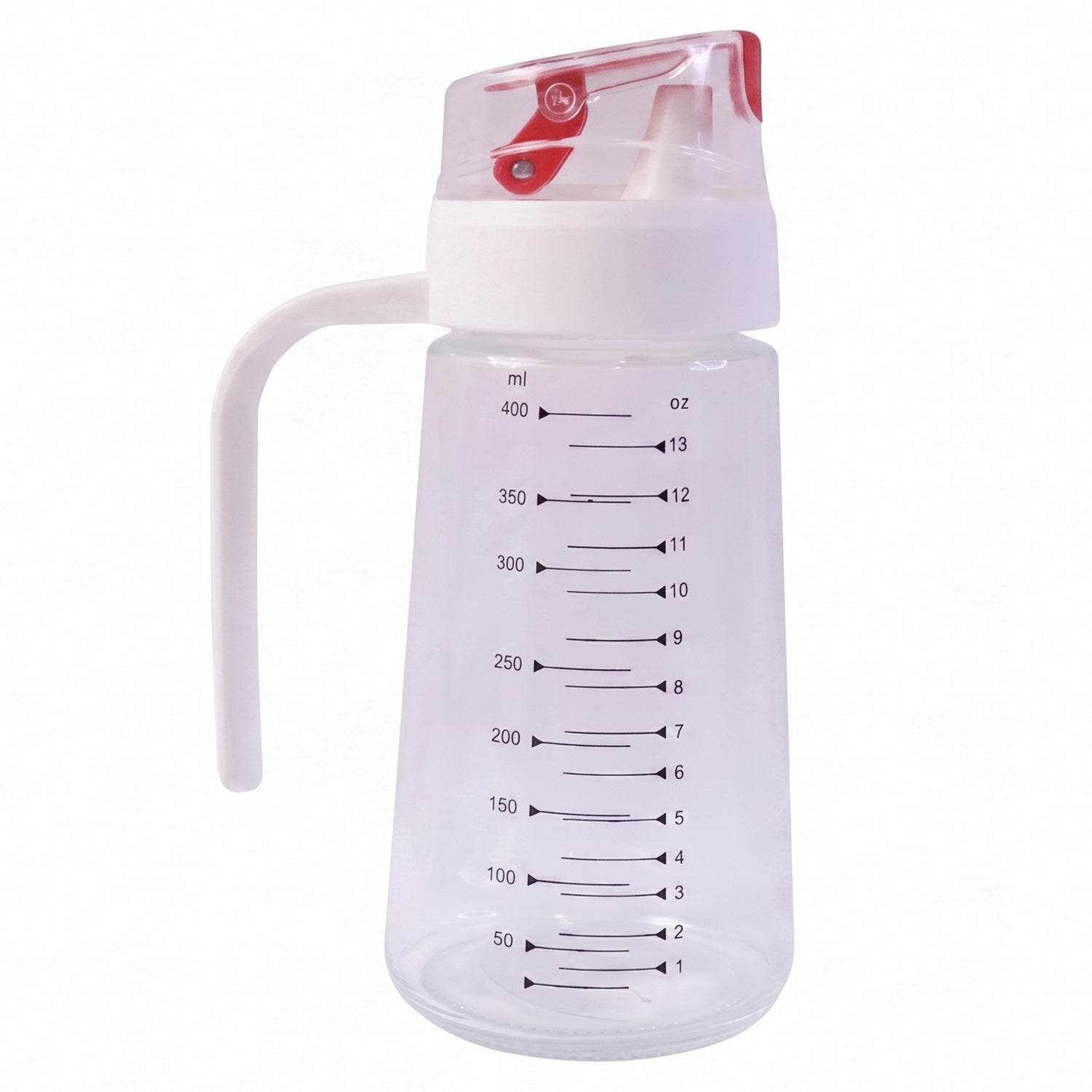 Wukusy glass oil dispenser bottle with auto-flip cap and side handle, 500ml capacity, clear and sleek for kitchen use