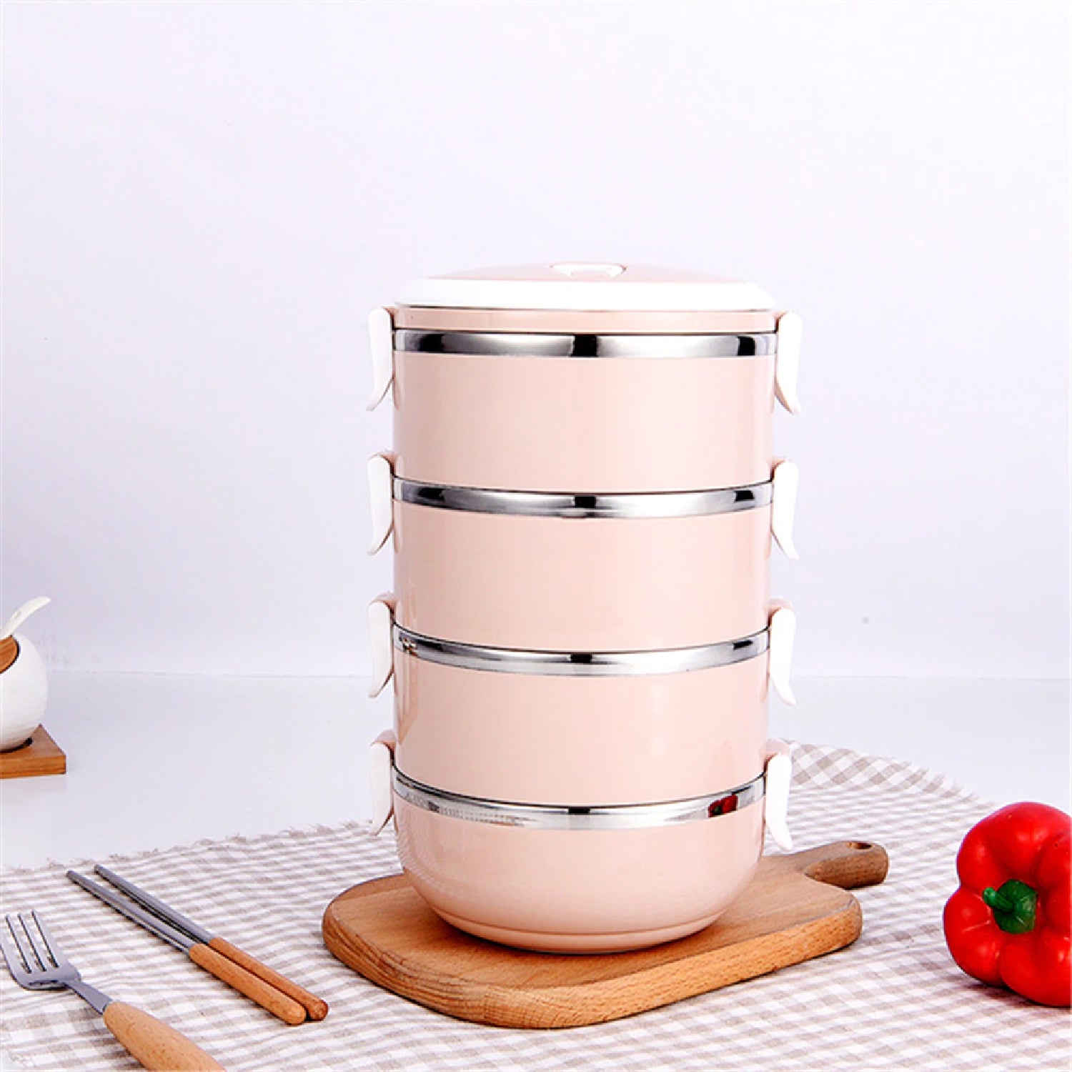 Wukusy 2871 multi-layer stainless steel hot lunch box with four compartments for home and kitchen use