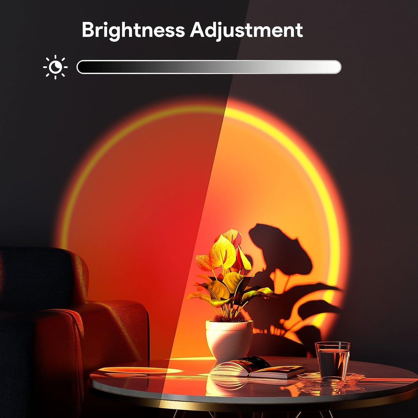 Wukusy Sunset Lamp with 4 color options, LED night light projecting sunset scenes for home decor and mood lighting.