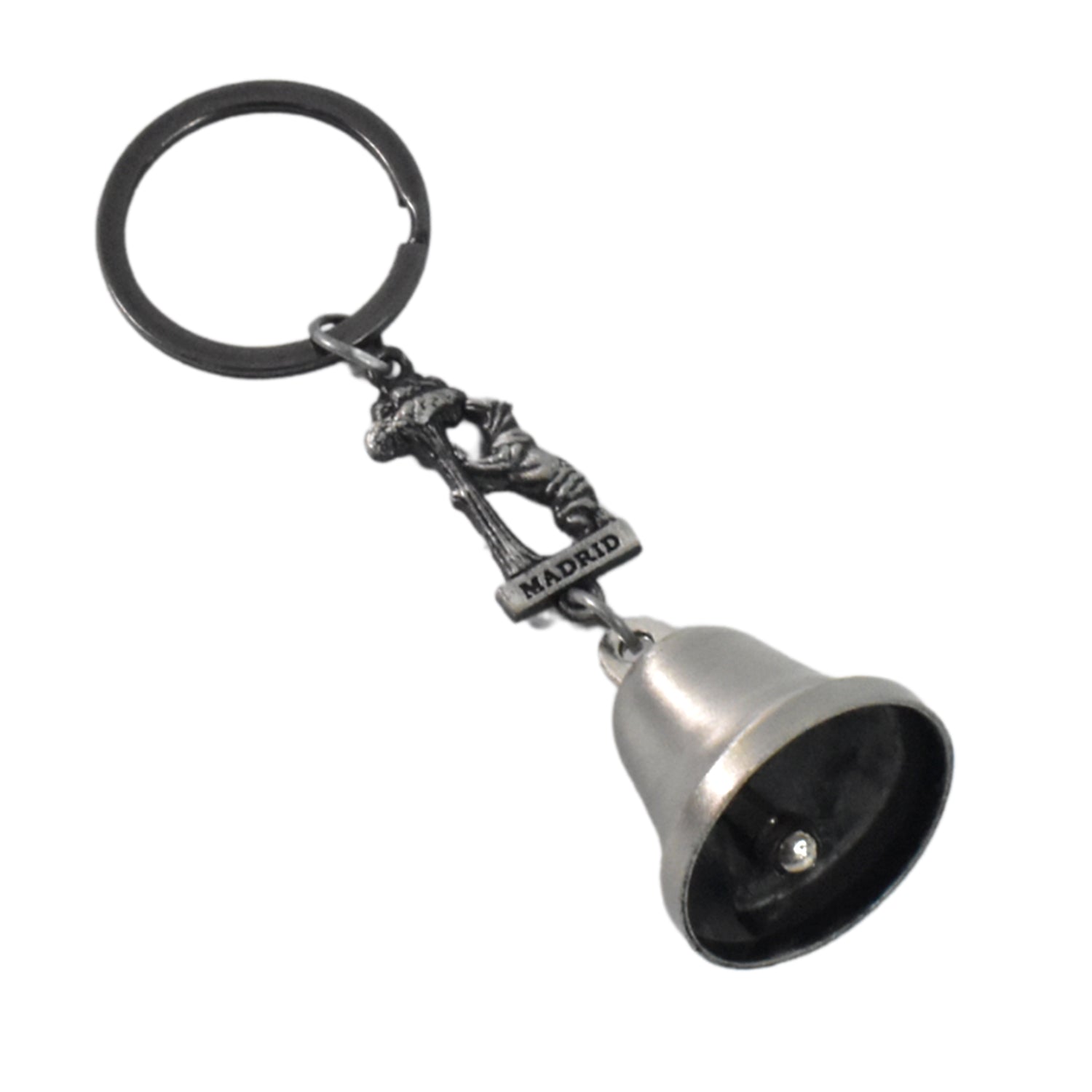 Colorful metal small temple bell keychain with a motorcycle bell design, featuring a chain for key attachment.