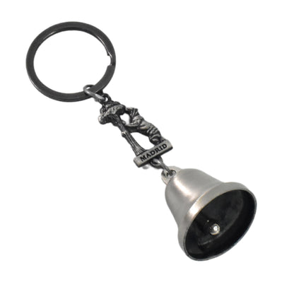 Colorful metal small temple bell keychain with a motorcycle bell design, featuring a chain for key attachment.