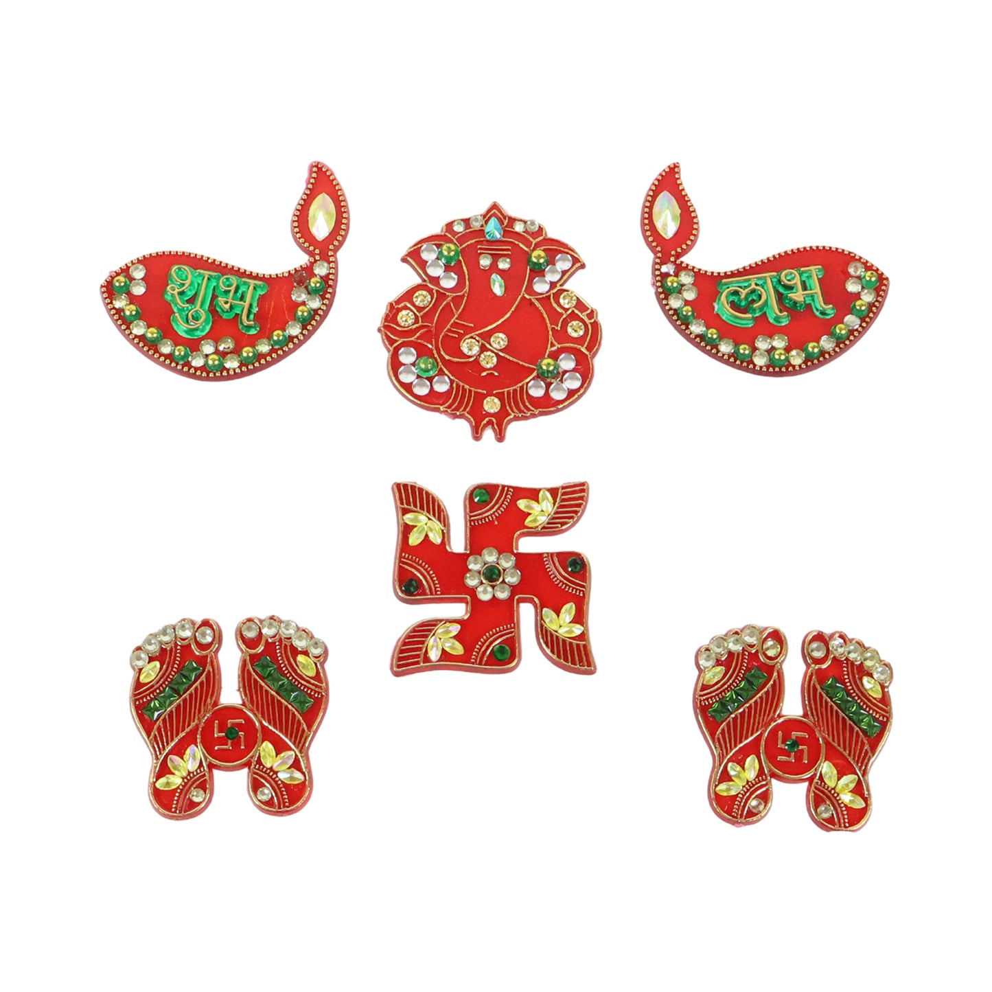 Set of six traditional decorative Shubh Labh door hangings by Wukusy, crafted for home decor and auspicious entrance decoration.