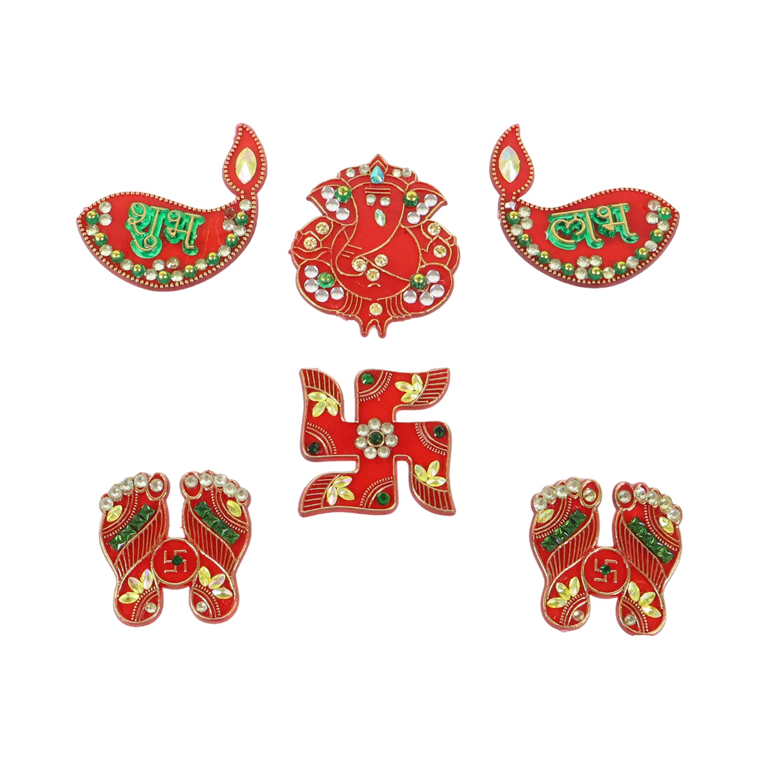 Set of six traditional decorative Shubh Labh door hangings by Wukusy, crafted for home decor and auspicious entrance decoration.
