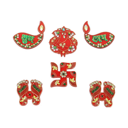 Set of six traditional decorative Shubh Labh door hangings by Wukusy, crafted for home decor and auspicious entrance decoration.