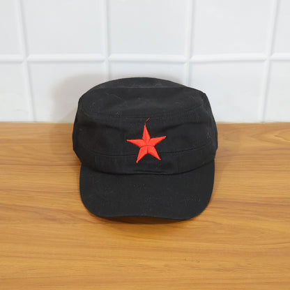 Wukusy classic military style red star cap with adjustable strap and embroidered red star badge on front, casual outdoor wear.