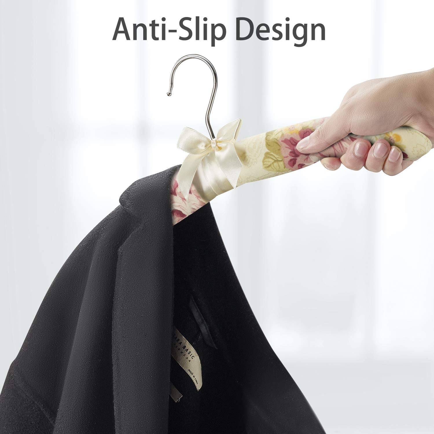 Wukusy premium padded floral clothes hanger with soft padding and floral design, ideal for delicate garments in home improvement.