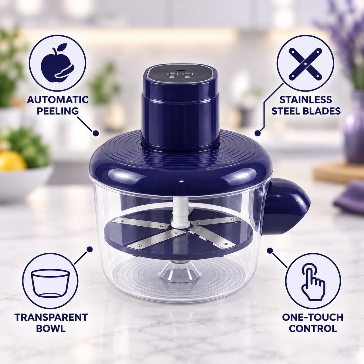 Automatic Fruit And Vegetable Peeler Set With Steel Blades And One Touch Control