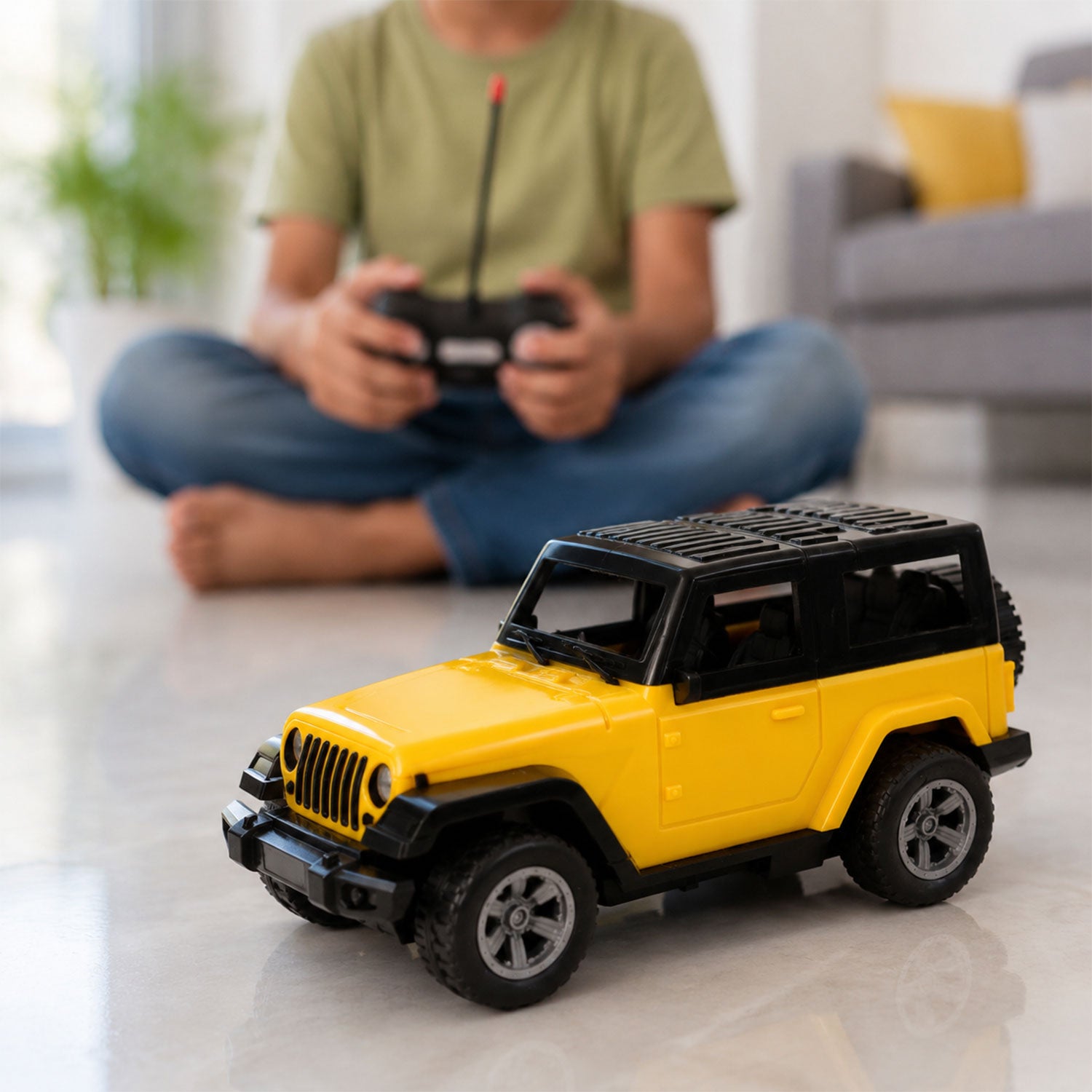 Wukusy 4x4 RC off-road Jeep toy car for kids and boys, remote control, rugged design, suitable for outdoor play.