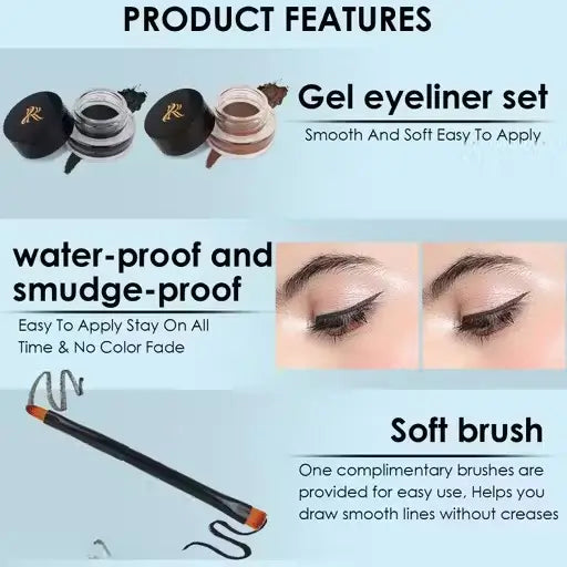 Ekom Gel Kajal and Eyeliner set in black and brown shades, 6g, featuring smooth gel formula and precise application for eye makeup.