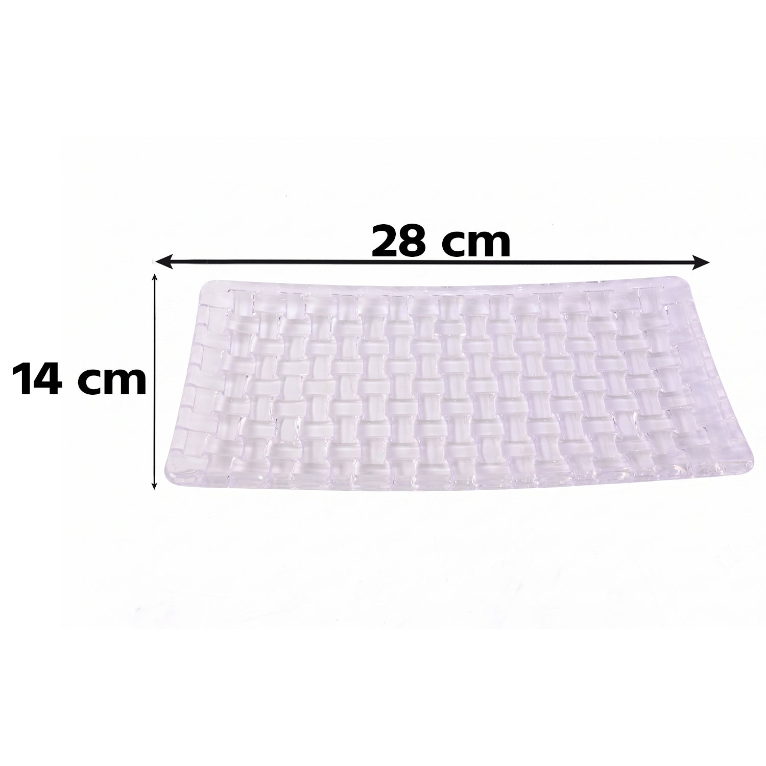 Clear glass rectangular serving tray with basketweave pattern, 11-inch Wukusy platter for serving food and appetizers.