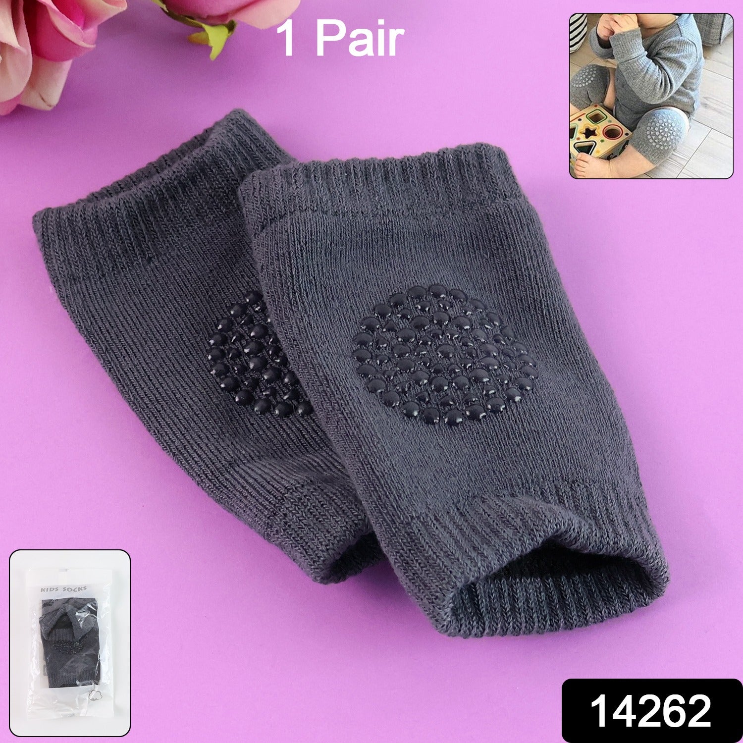 Dark grey toddler wool knit leg warmer with knee guard by Wukusy, designed for baby care and added leg protection.