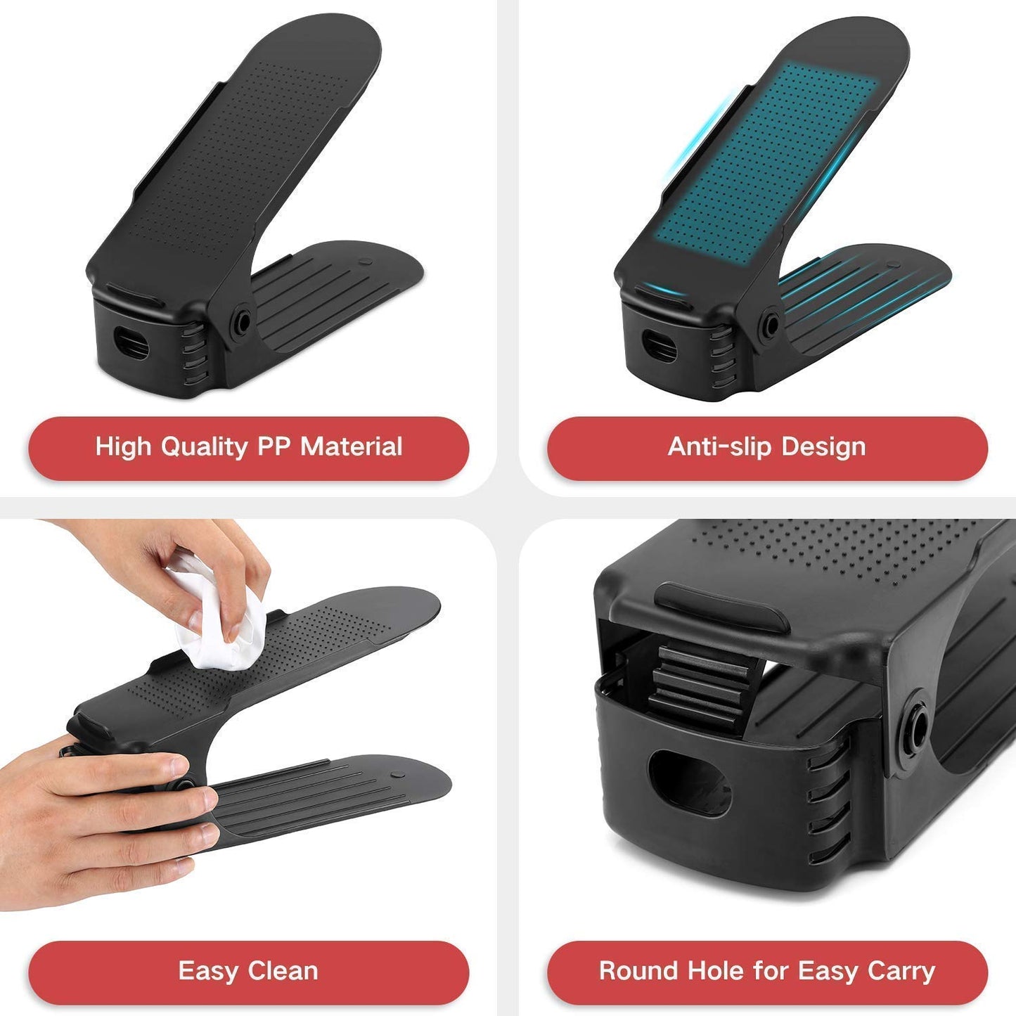 Wukusy 7277 adjustable folding shoe slots organizer with multiple compartments for neat shoe storage and organization.
