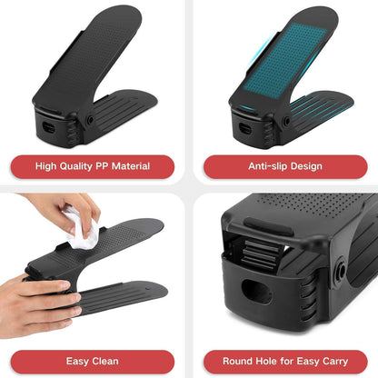 Wukusy 7277 adjustable folding shoe slots organizer with multiple compartments for neat shoe storage and organization.