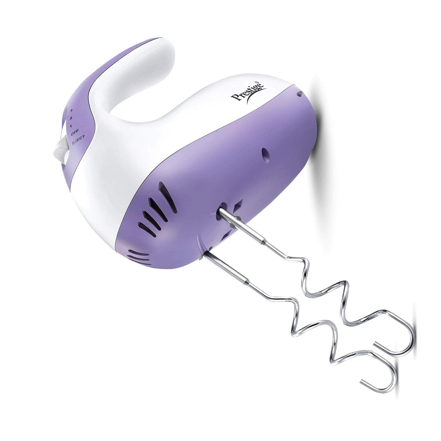 Seasons Prestige PHM 2.0 300W hand blender in purple and white with a stainless steel blending arm and control buttons.