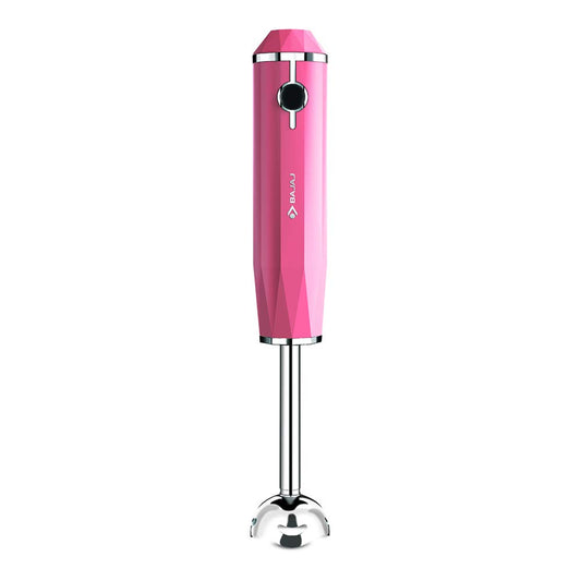 Pink Bajaj Juvel 300W hand blender by Seasons, featuring a sleek design and blending attachments for versatile kitchen use.