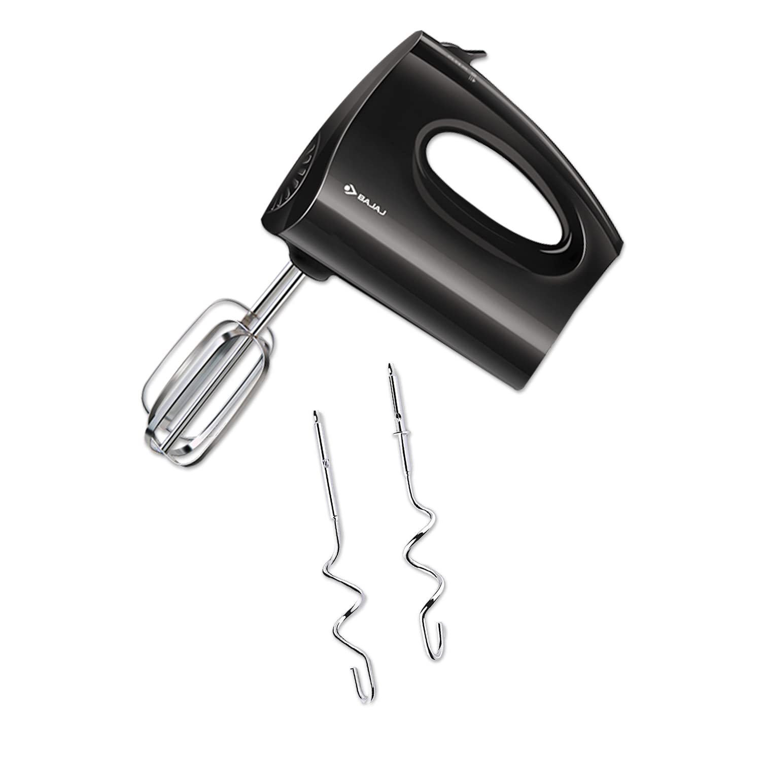 Seasons Bajaj Electrical Majesty HM01 250W black hand blender with ergonomic handle and stainless steel blending attachment.